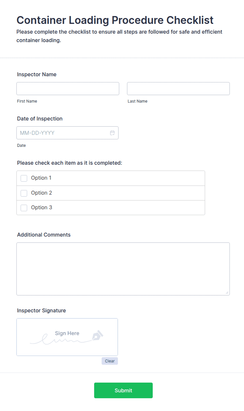 Safe Container Loading Sheet Container Loading Procedure Checklist Form Template | Jotform