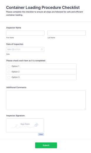 Container Loading Procedure Checklist Form Template