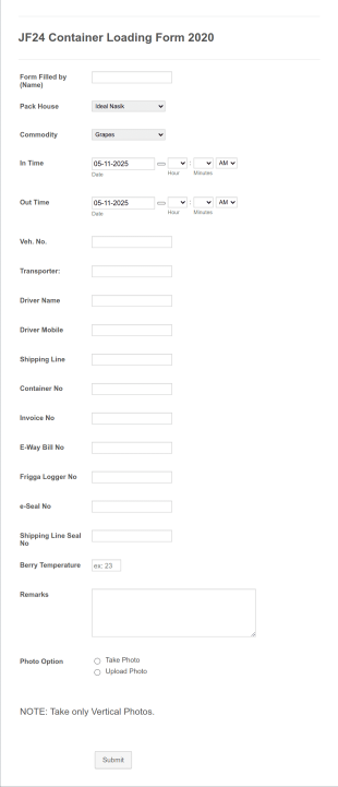 Container Loading Track Form Template