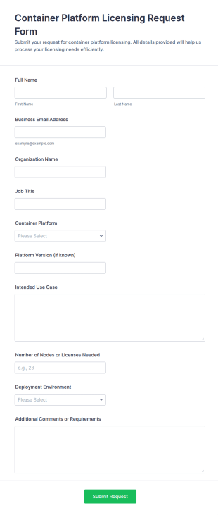 Container Platform Licensing Request Form Template