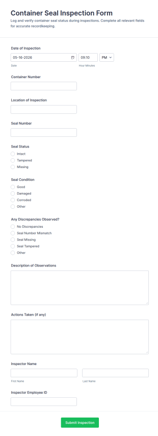 Container Seal Inspection Form Template