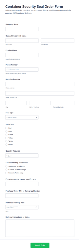 Container Security Seal Order Form Template