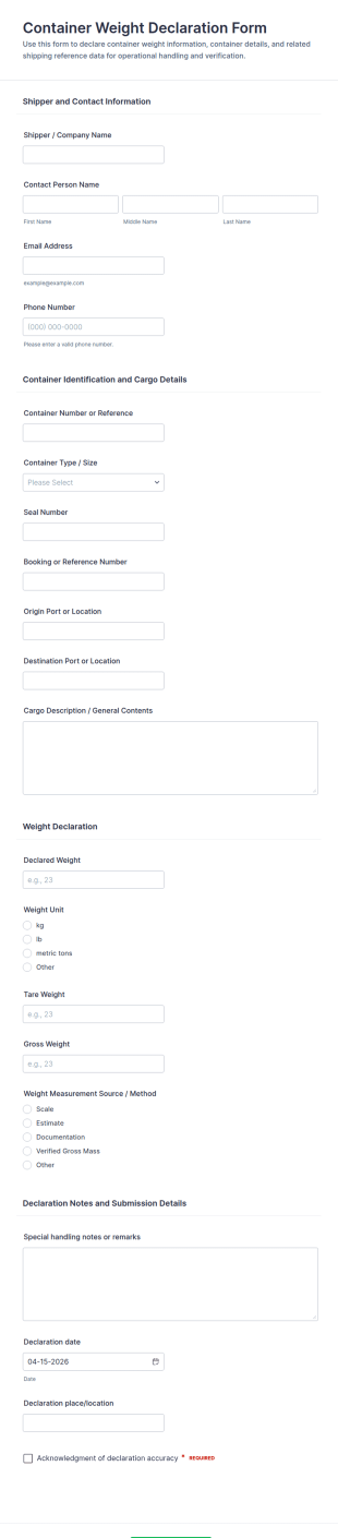 Container Weight Declaration Form Template