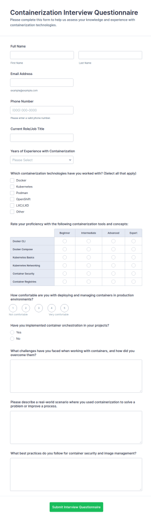 Containerization Interview Questionnaire Form Template