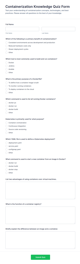 Containerization Knowledge Quiz Form Template