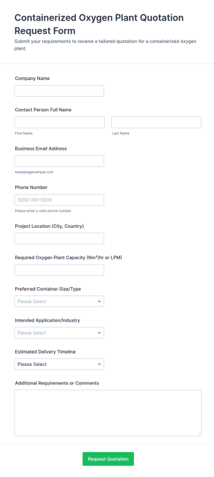 Containerized Oxygen Plant Quotation Request Form Template