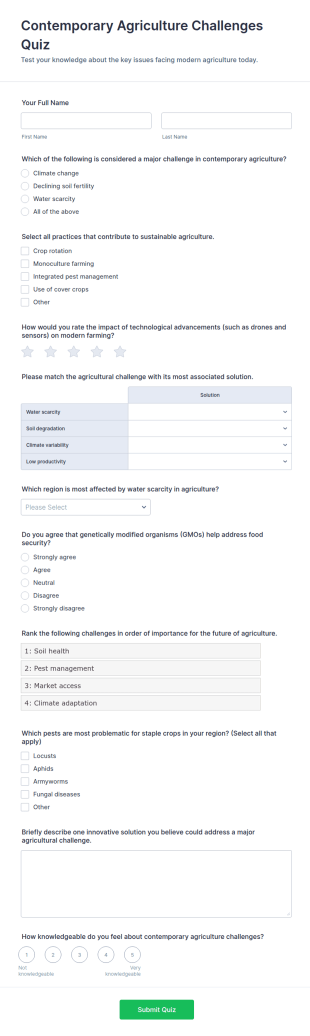 Contemporary Agriculture Challenges Quiz Form Template