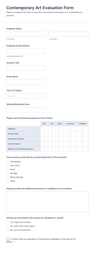 Contemporary Art Evaluation Form Template