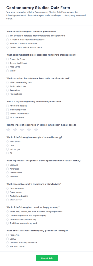 Contemporary Studies Quiz Form Template
