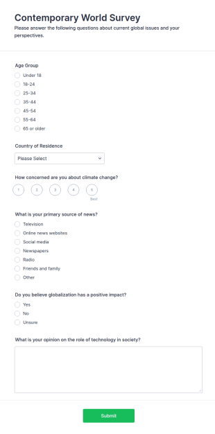 Contemporary World Survey Form Template
