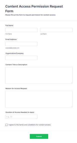 Content Access Permission Request Form Form Template