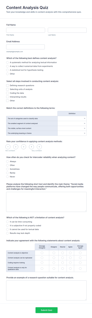 Content Analysis Quiz Form Template