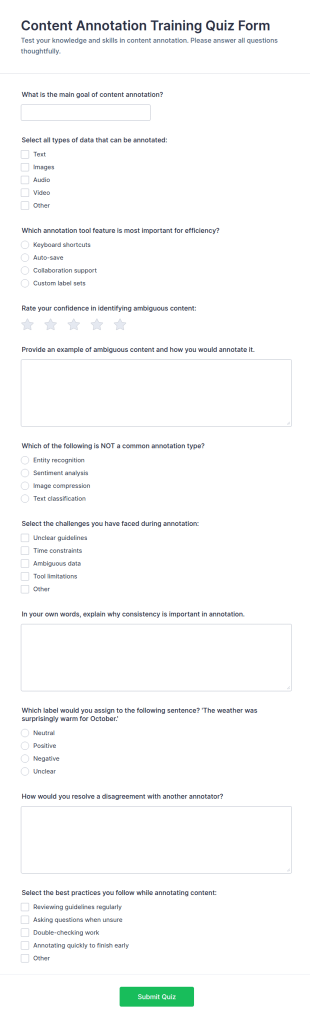 Content Annotation Training Quiz Form Template