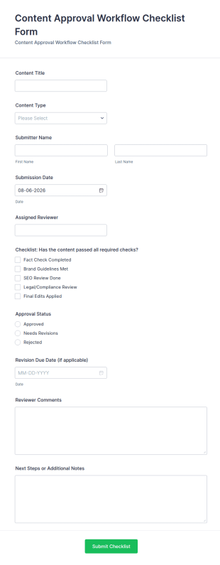 Content Approval Workflow Checklist Form Template