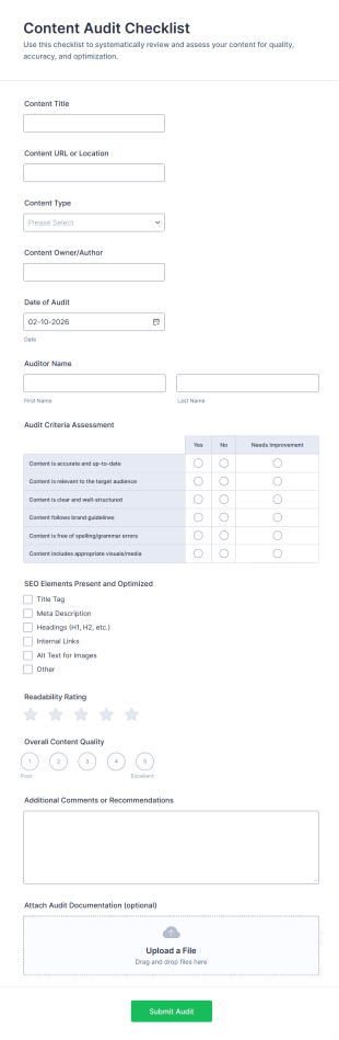 Content Audit Checklist Form Template