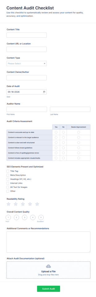 Content Audit Checklist Form Template