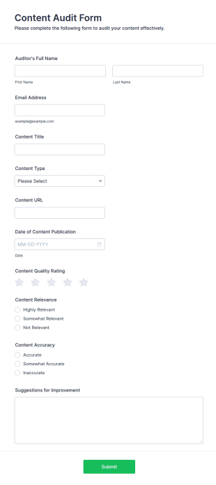 Content Audit Form Template