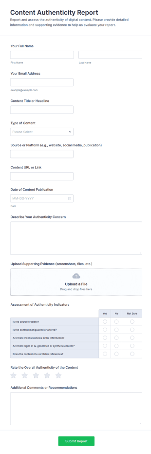 Content Authenticity Report Form Template