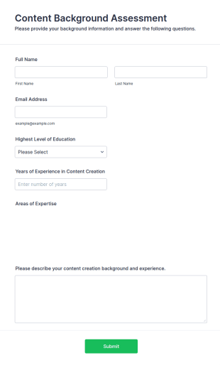 Content Background Assessment Form Template
