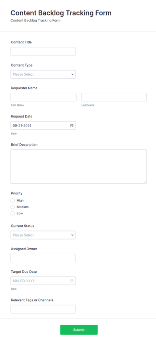 Content Backlog Tracking Form Template