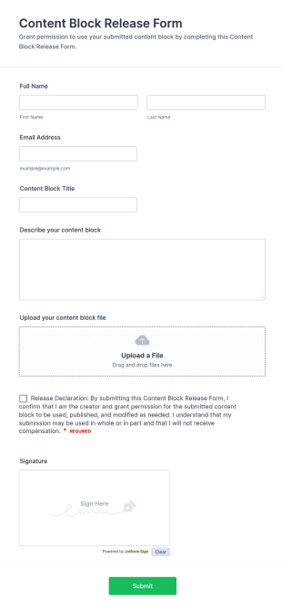 Content Block Release Form Template