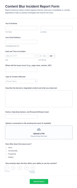 Content Blur Incident Report Form Template