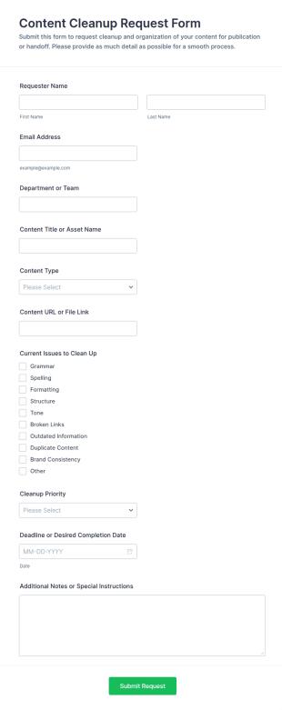 Content Cleanup Request Form Template