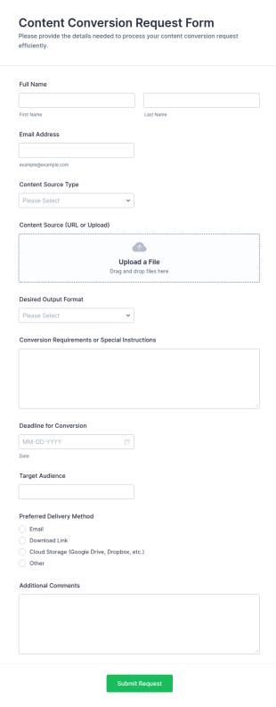 Content Conversion Request Form Template