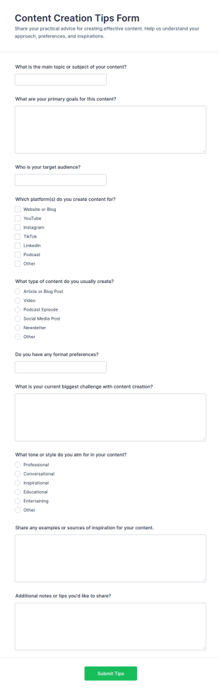 Content Creation Tips Form Template
