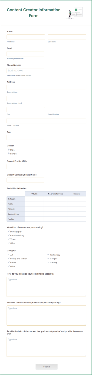 Content Creator Information Form Template