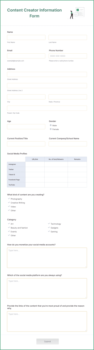 Content Creator Information Form Template