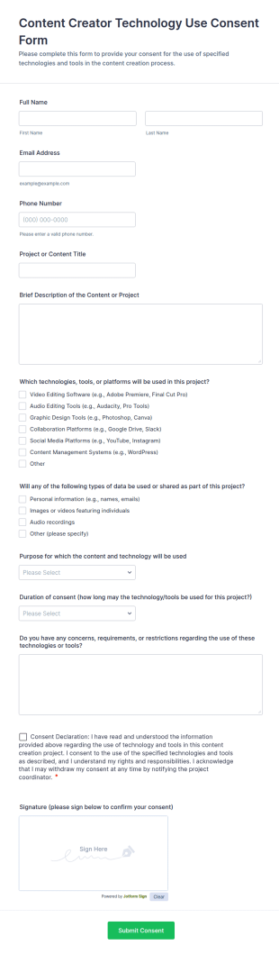 Content Creator Technology Use Consent Form Template