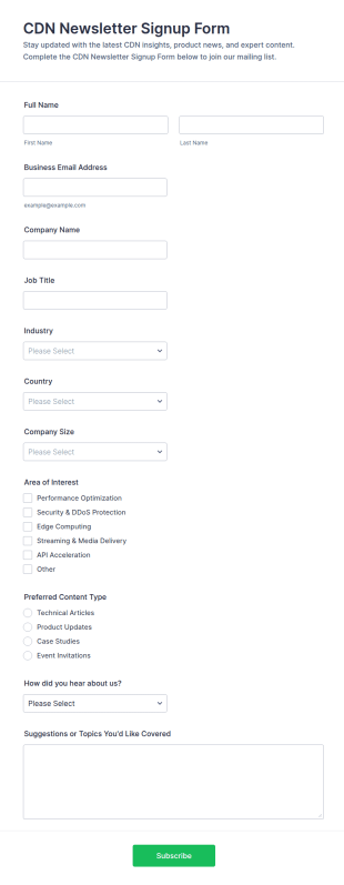 Content Delivery Network Newsletter Signup Form Template