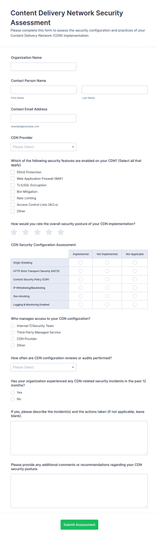 Content Delivery Network Security Assessment Form Template