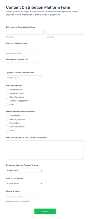 Content Distribution Platform Form Template