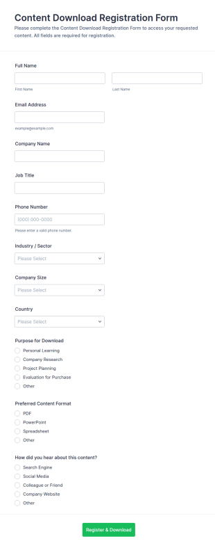 Content Download Registration Form Template