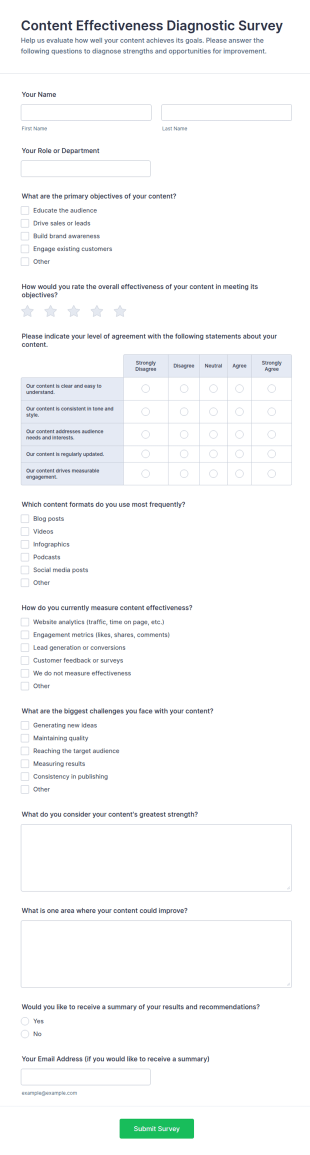 Content Effectiveness Diagnostic Survey Form Template