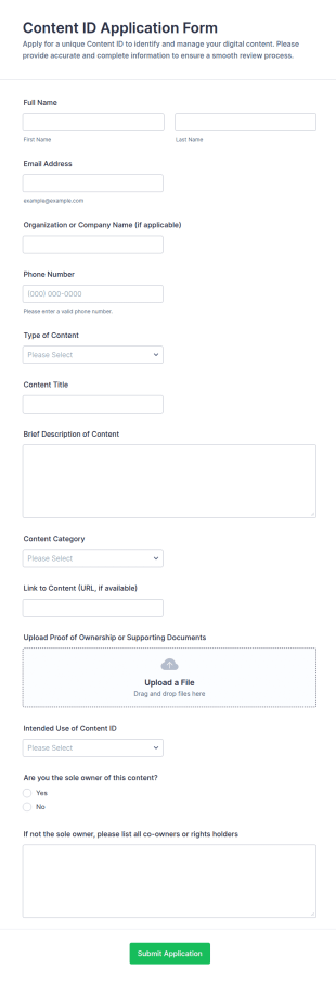 Content ID Application Form Template