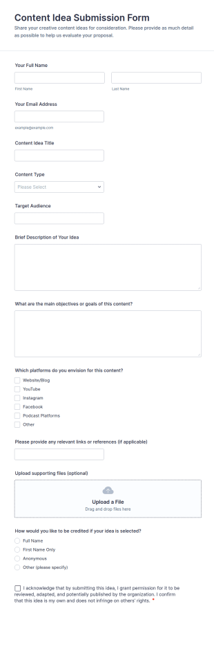 Content Idea Submission Form Template