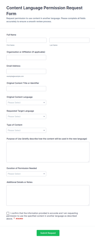 Content Language Permission Request Form Template