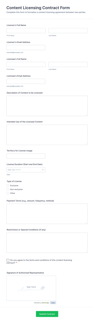 Content Licensing Contract Form Template