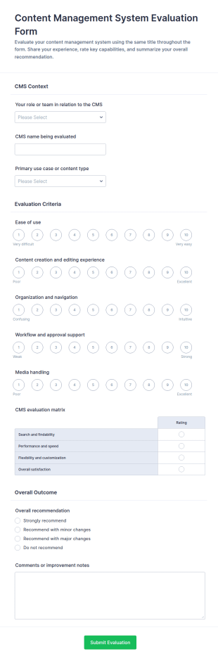 Content Management System Evaluation Form Template