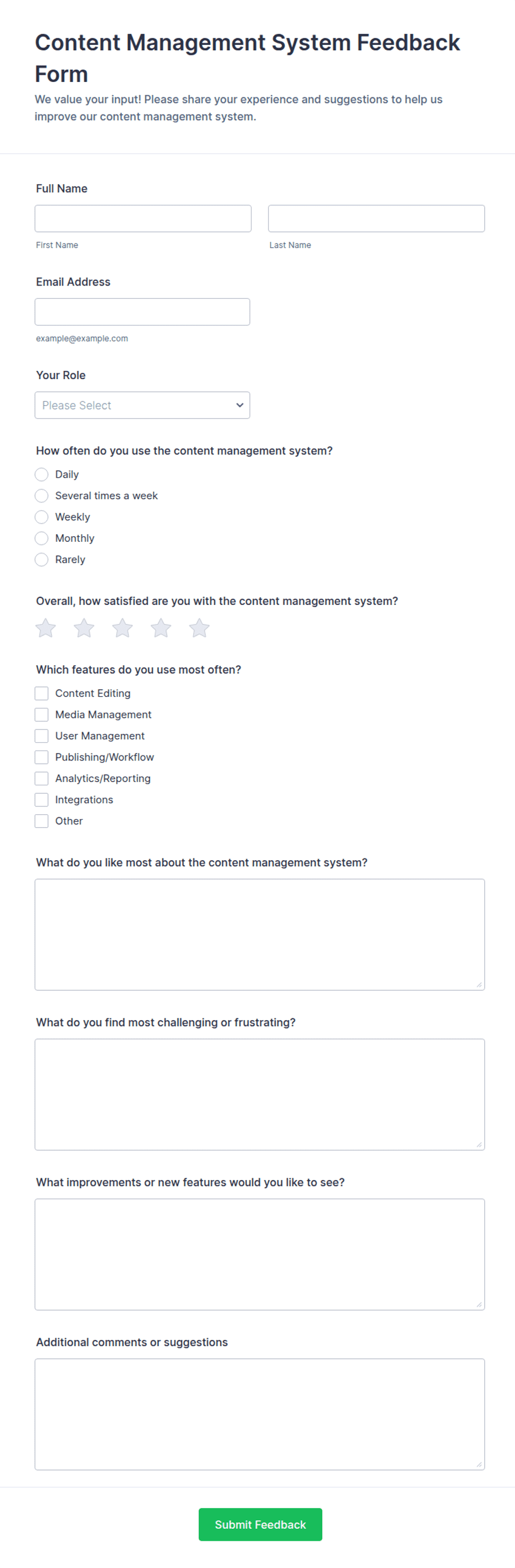 Content Management System Feedback Form Template | Jotform