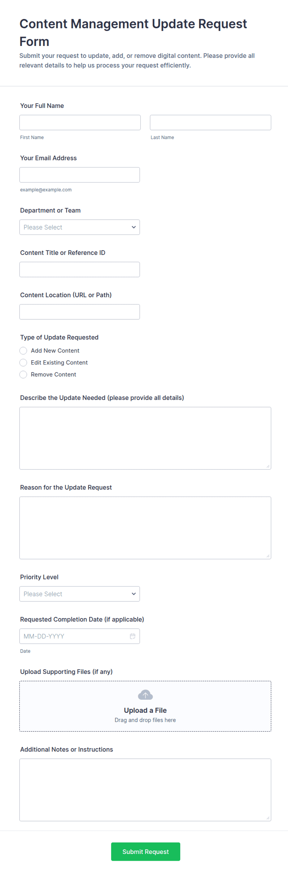 Form Update Request Content Management Update Request Form Template | Jotform
