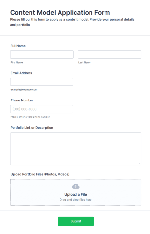 Content Model Application Form Template
