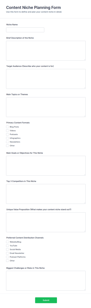 Content Niche Planning Form Template