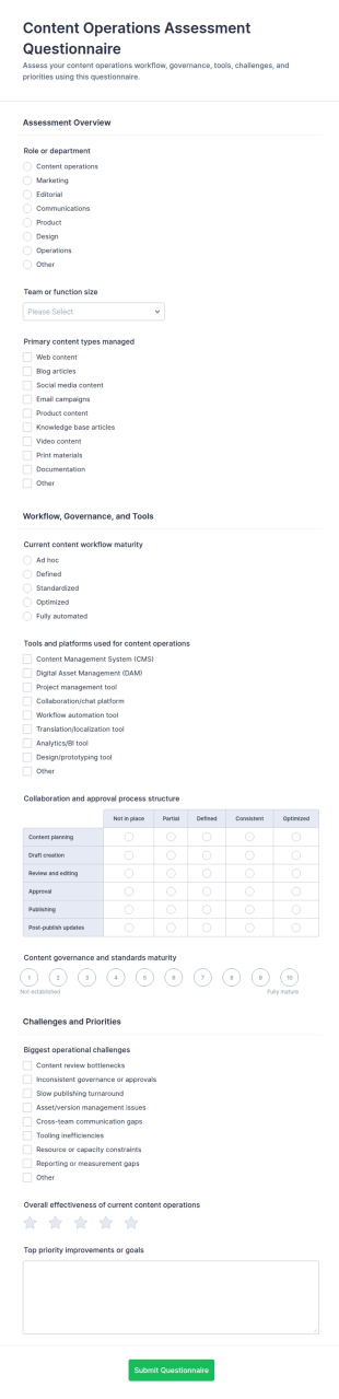 Content Operations Assessment Questionnaire Form Template