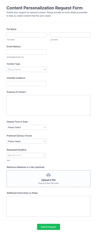 Content Personalization Request Form Template