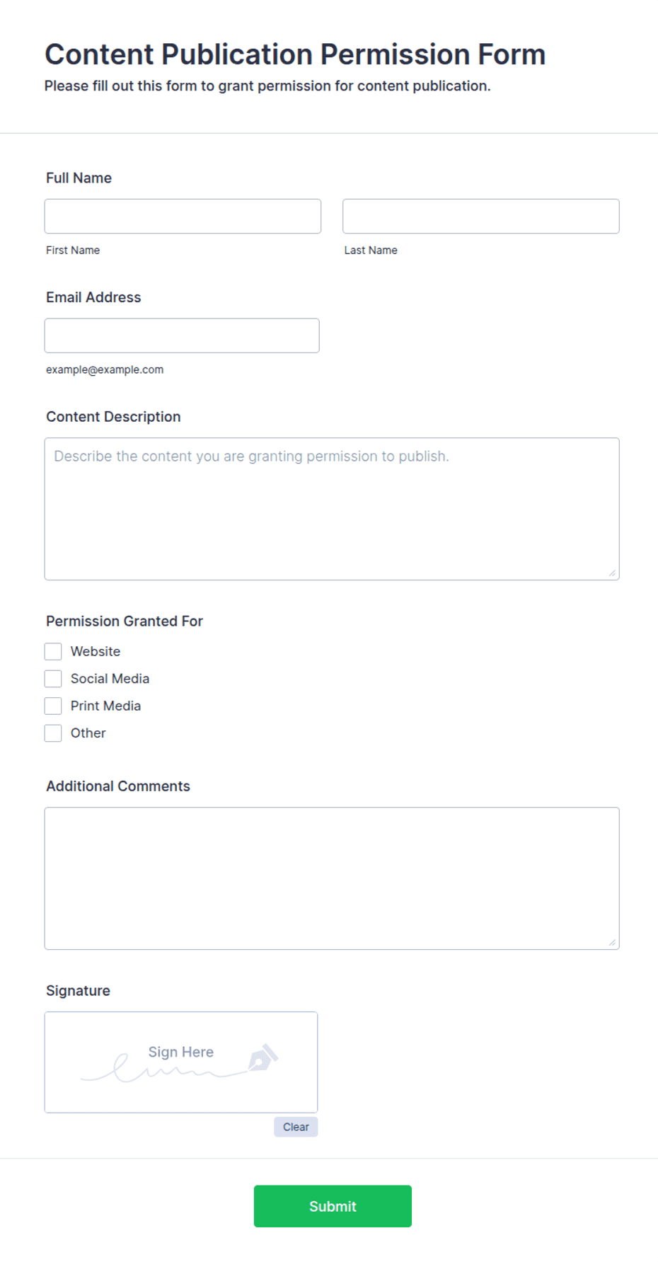 Content Publication Permission Form Template | Jotform