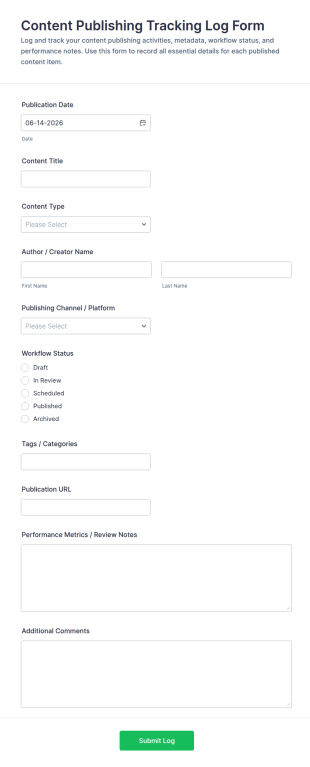Content Publishing Tracking Log Form Template